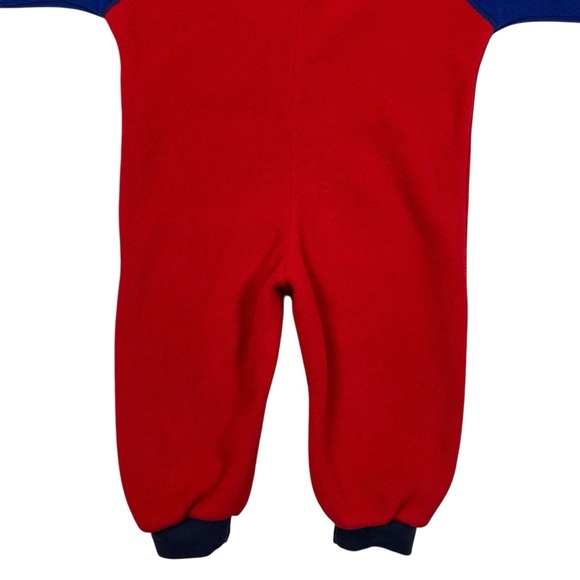 Vintage 90s LL Bean Kids Red & Blue Fleece Snow Suit Bunting One Piece Hooded - Picture 6 of 15